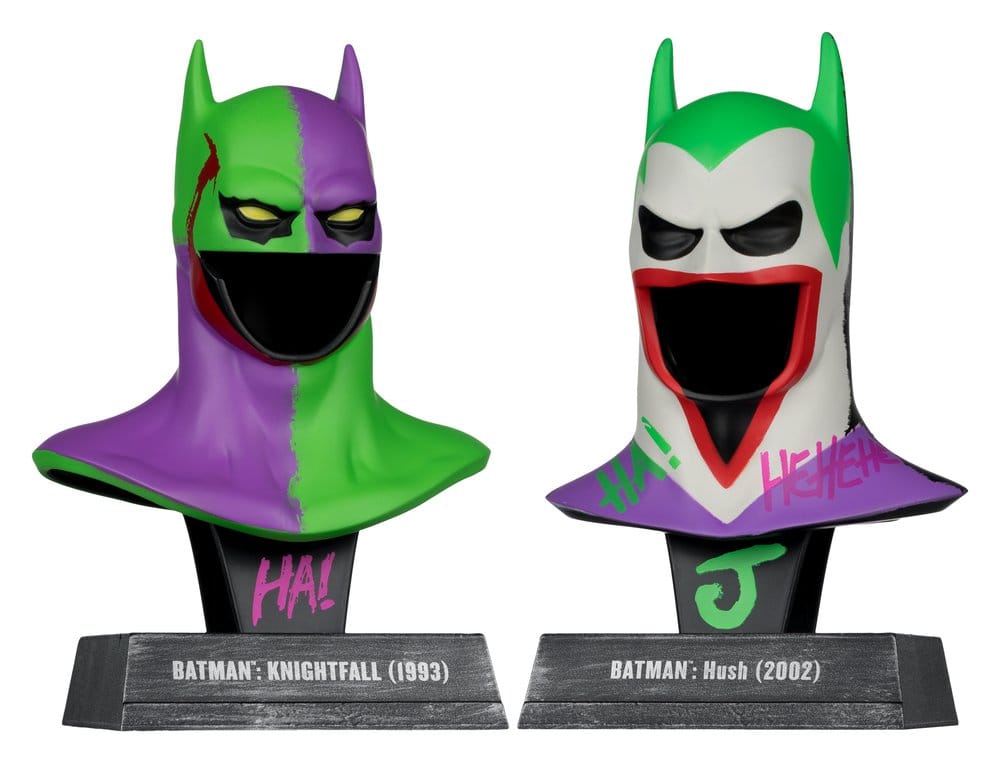 Batman DC Direct Mini-Replik 1/3 2er-Pack Batman Masken Hush & Knightfall (Jokerized) (Gold Label) 18 cm